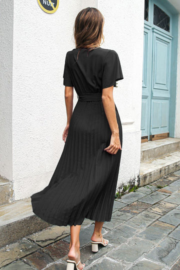 Noir V-Neck Batwing Manches Décontractée Robe Avec Ceinture